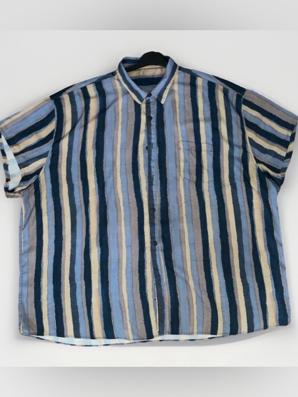 Men's Relaxed Blue & Cream Vertical Stripe Button-Down Shirt